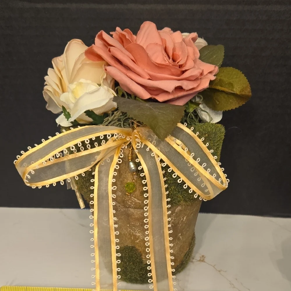 Pink and Cream Faux Floral Accents with Elegant Roses